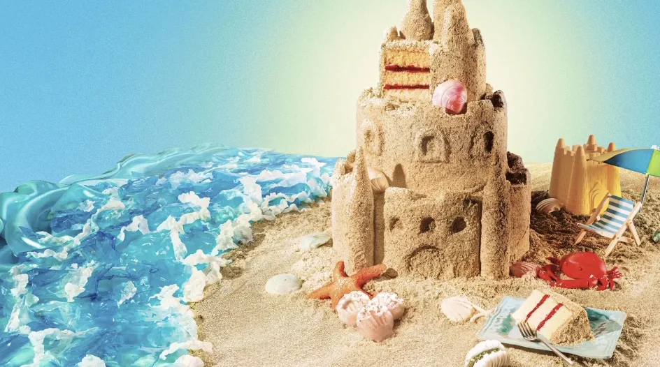 Sand castle cake on a beach from Summer Baking Championship