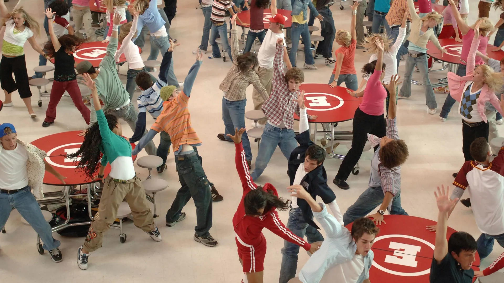 The East High students dancing in the cafeteria