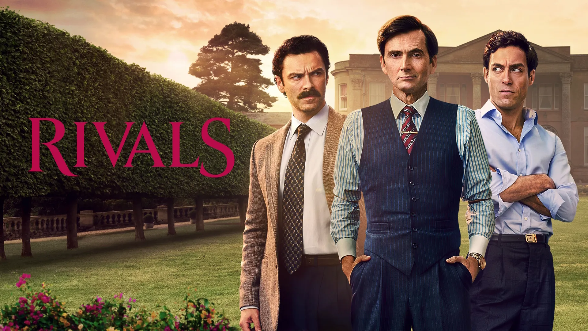 The image is a poster for the British drama series Rivals, which premiered on Disney+ and Hulu on October 18, 2024.