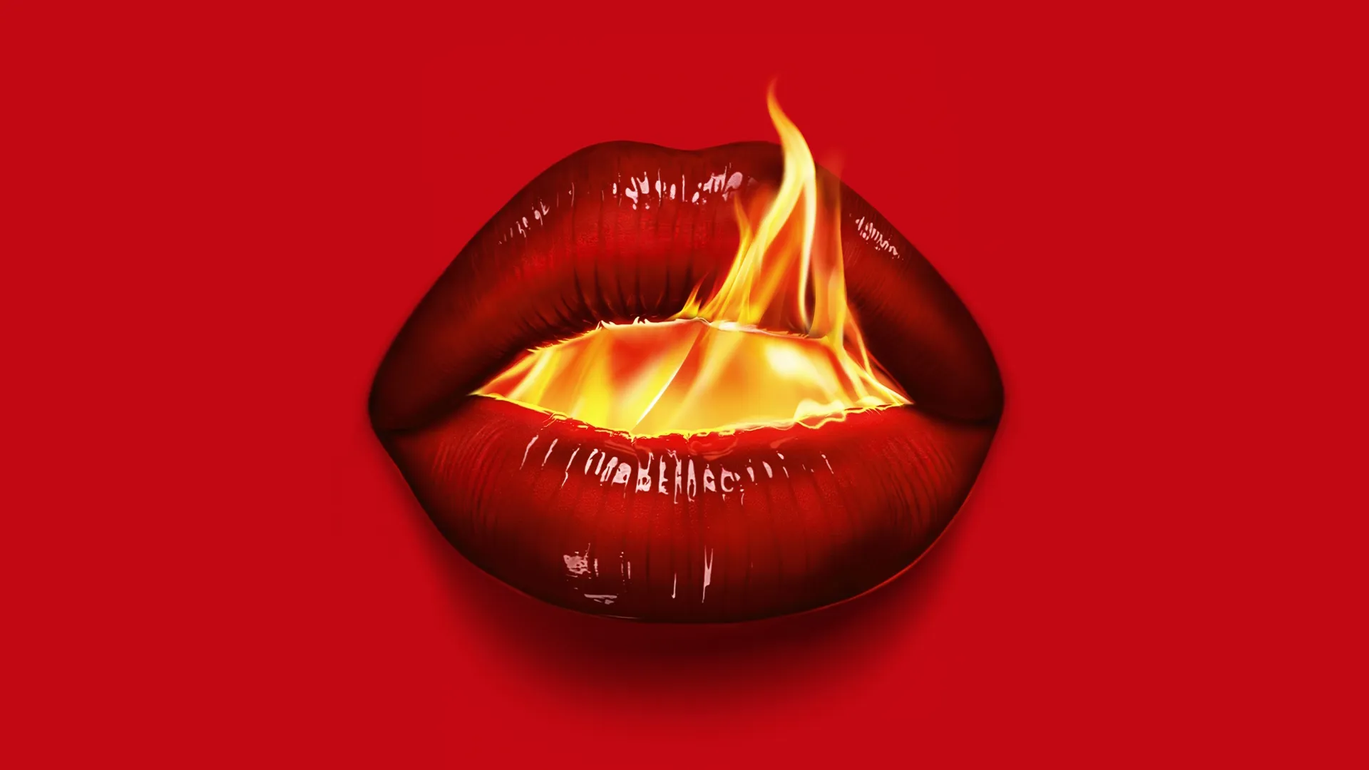 Bold, red lips with fire coming out of them on a poster for FX's The Beauty