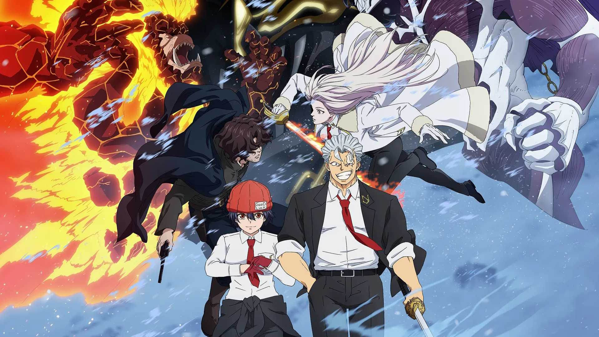 This key visual depicts the "Winter Arc" of the Undead Unluck anime series.