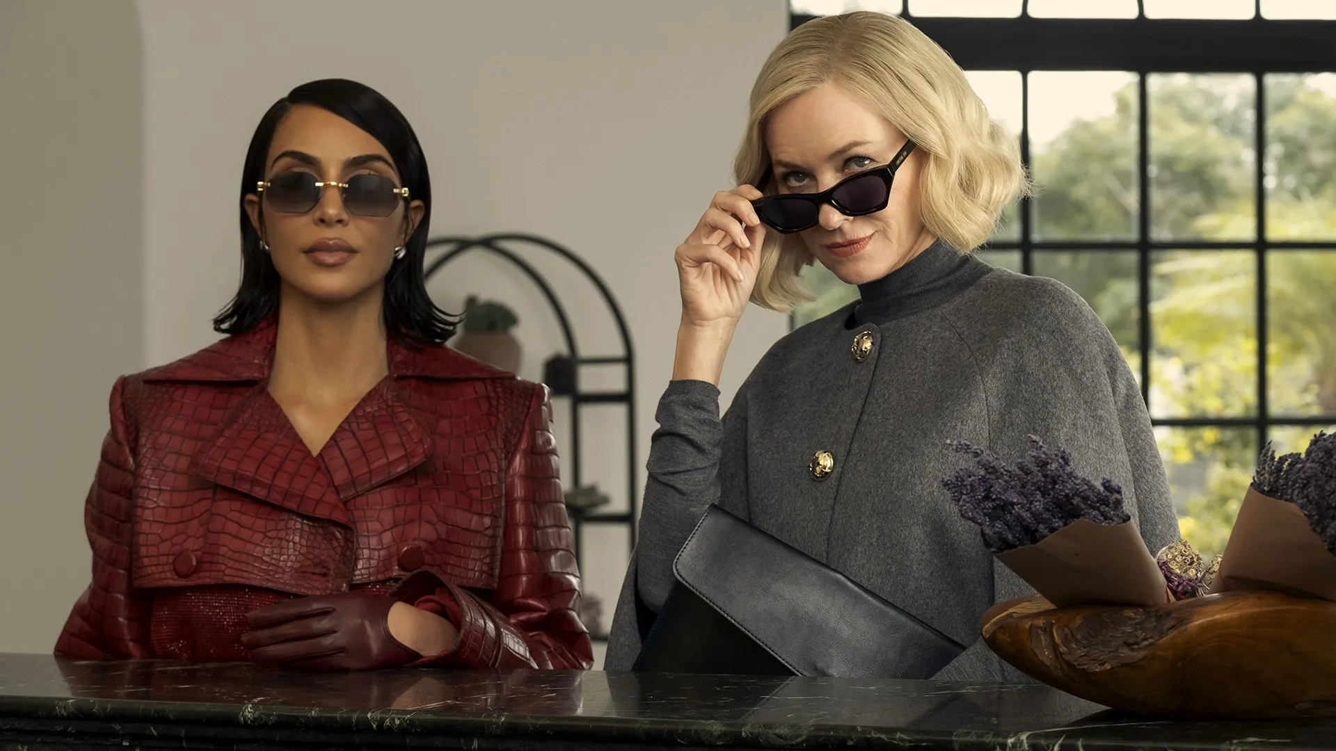 Kim Kardashian (left, as Allura Grant) and Naomi Watts (right, as Liberty Ronson)