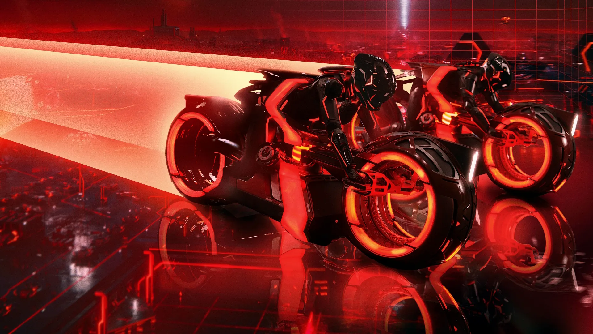 Ares (Jared Leto) and Athena (Jodie Turner-Smith) on a poster for Tron: Ares