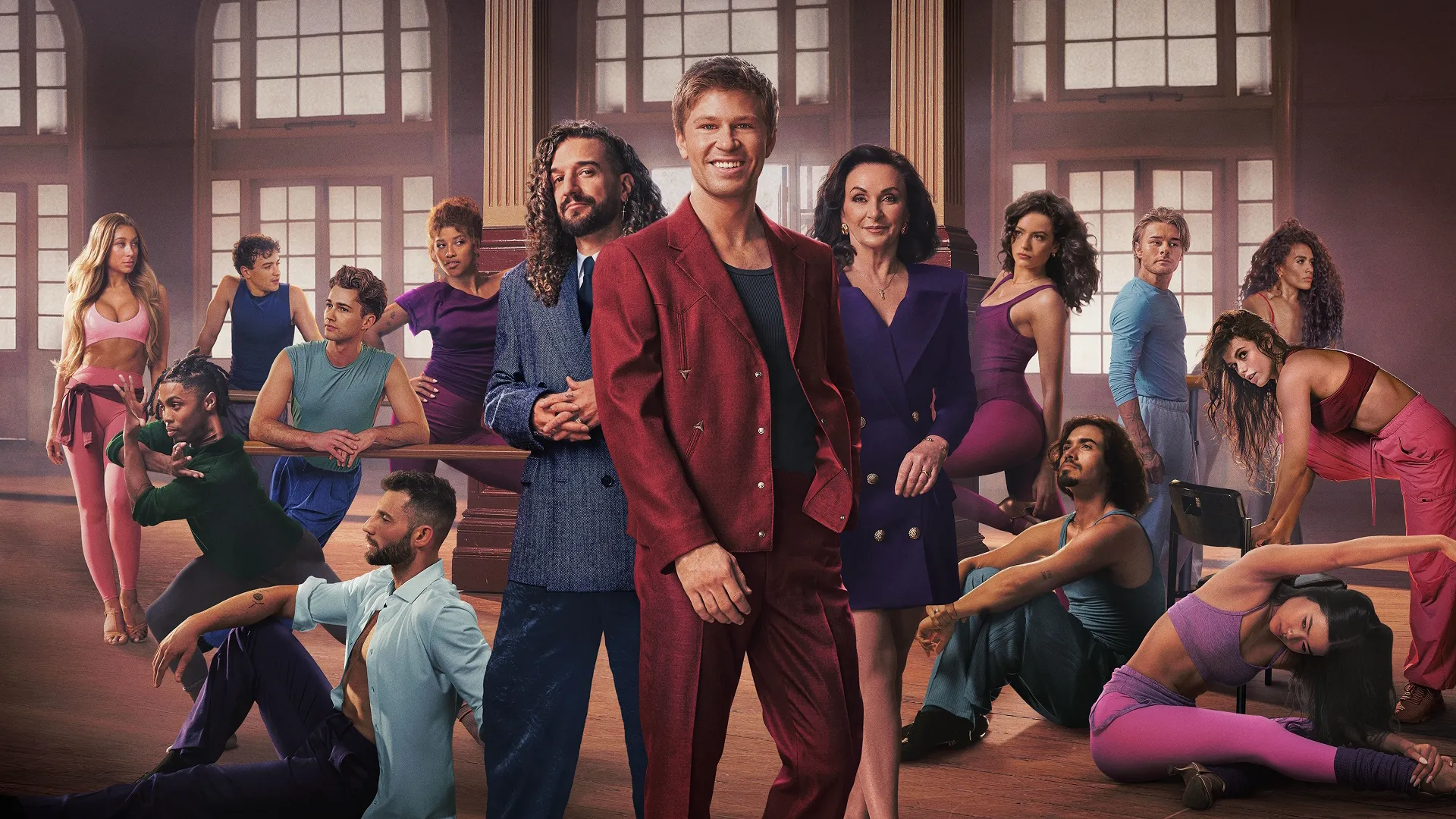 This image shows a promotional cast photo for the 2026 reality television series Dancing with the Stars: The Next Pro.