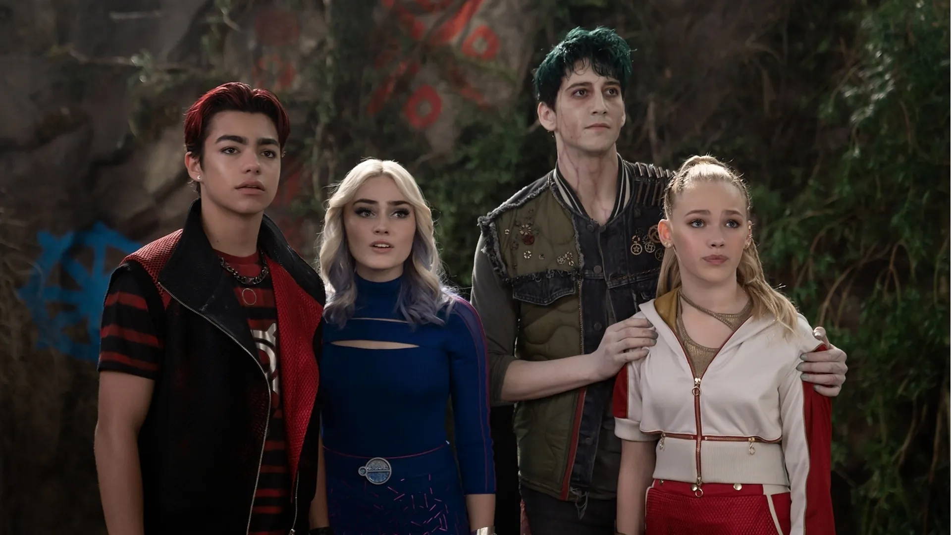 Addison Wells (Meg Donnelly) and Zed (Milo Manheim) in Zombies 4: Dawn of the Vampires, Disney