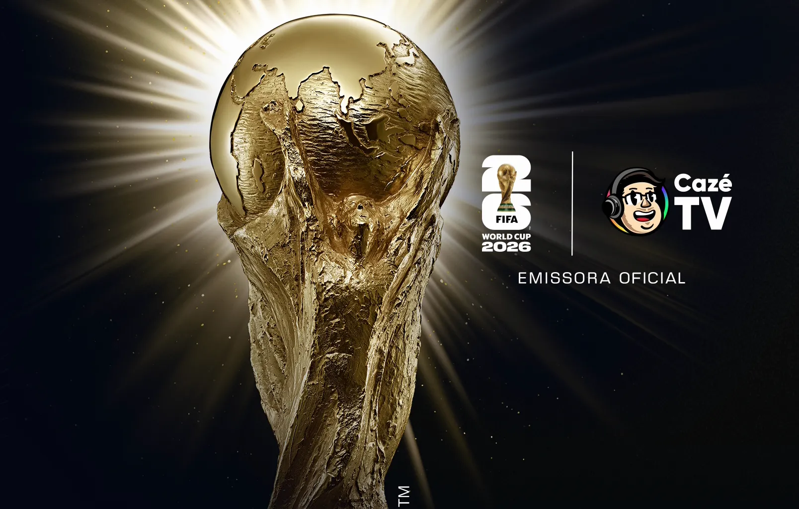 Imagem do troféu da Copa do Mundo 2026 em anúncio da transmissão dos jogos no Disney+ pela Cazé TV