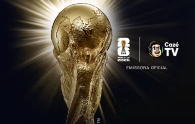 Imagem do troféu da Copa do Mundo 2026 em anúncio da transmissão dos jogos no Disney+ pela Cazé TV