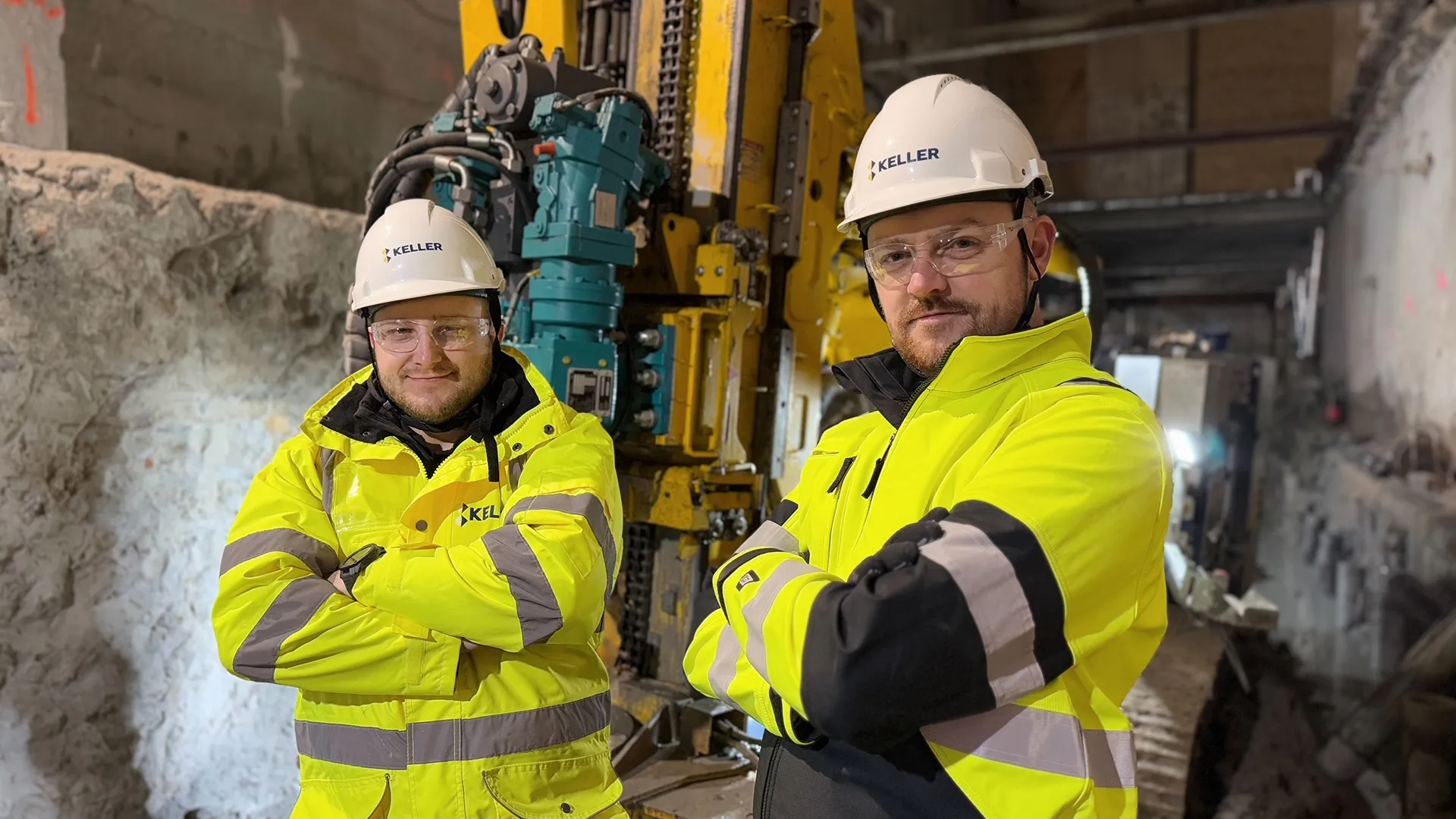 This image captures employees of Keller Group working on the Rogfast tunnel project in Norway. 