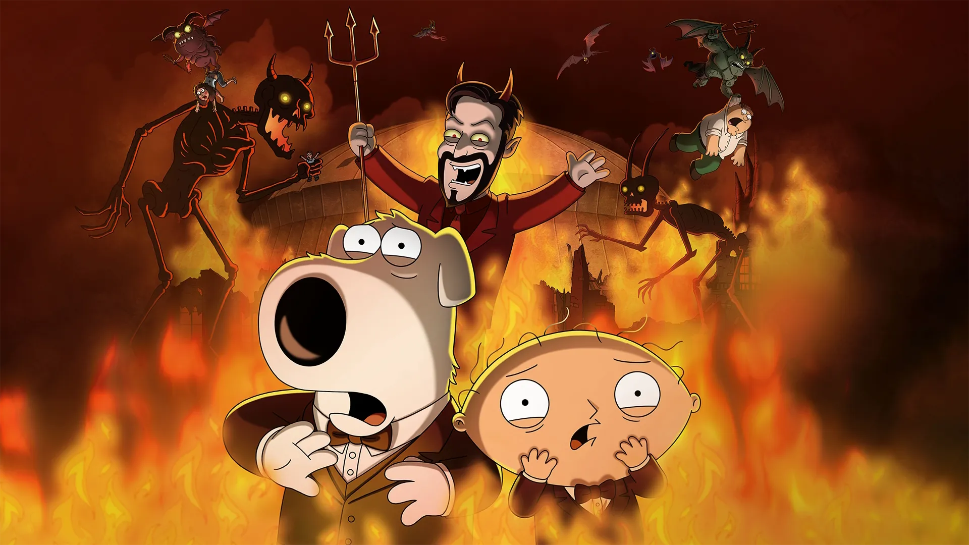 Brian and Stewie Griffin with the devil in Family Guy: Happy Hell-o-ween.