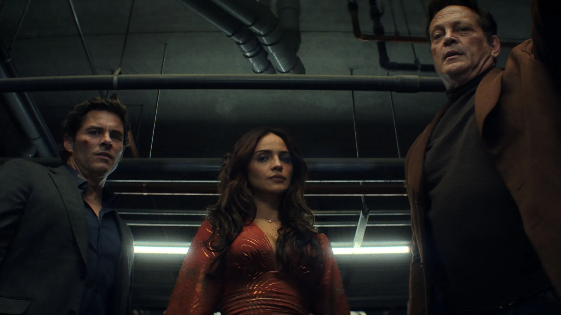 Scene from Mike & Nick & Nick & Alice featuring the main trio of characters looking down into the trunk of a car.