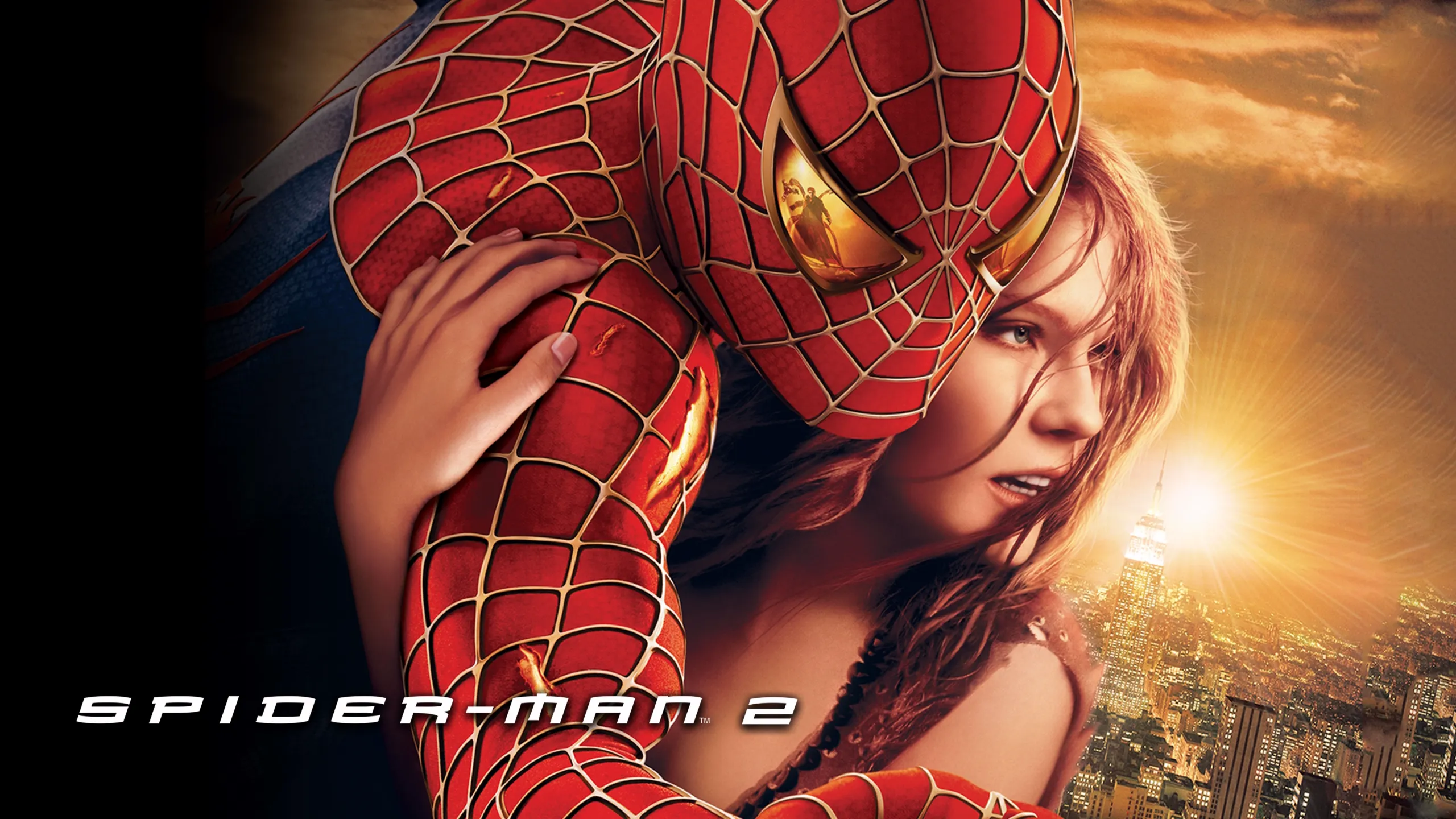 This image depicts a promotional poster for the 2004 superhero film Spider-Man 2. 