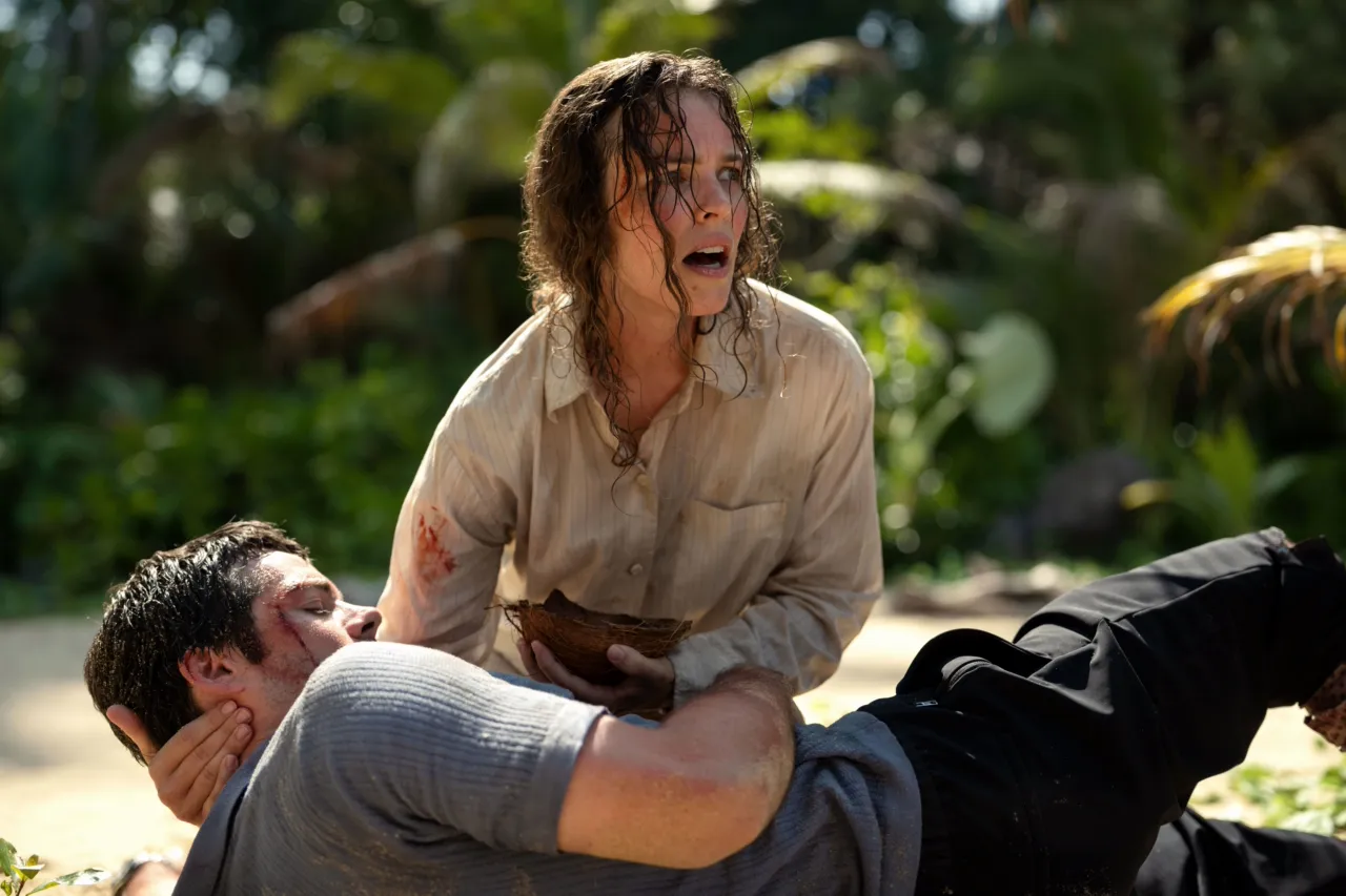 This image is a still from the upcoming survival horror film Send Help, directed by Sam Raimi and starring Rachel McAdams and Dylan O'Brien. Coming to theaters January 30, 2026.