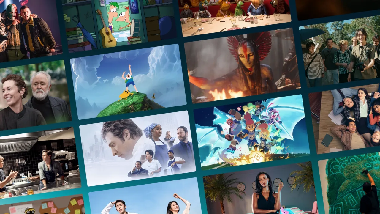 This collage showcases various popular titles available for streaming on Disney+ and Hulu as of May 2026. Highlights include Percy Jackson and new releases like The Punisher: One Last Kill.