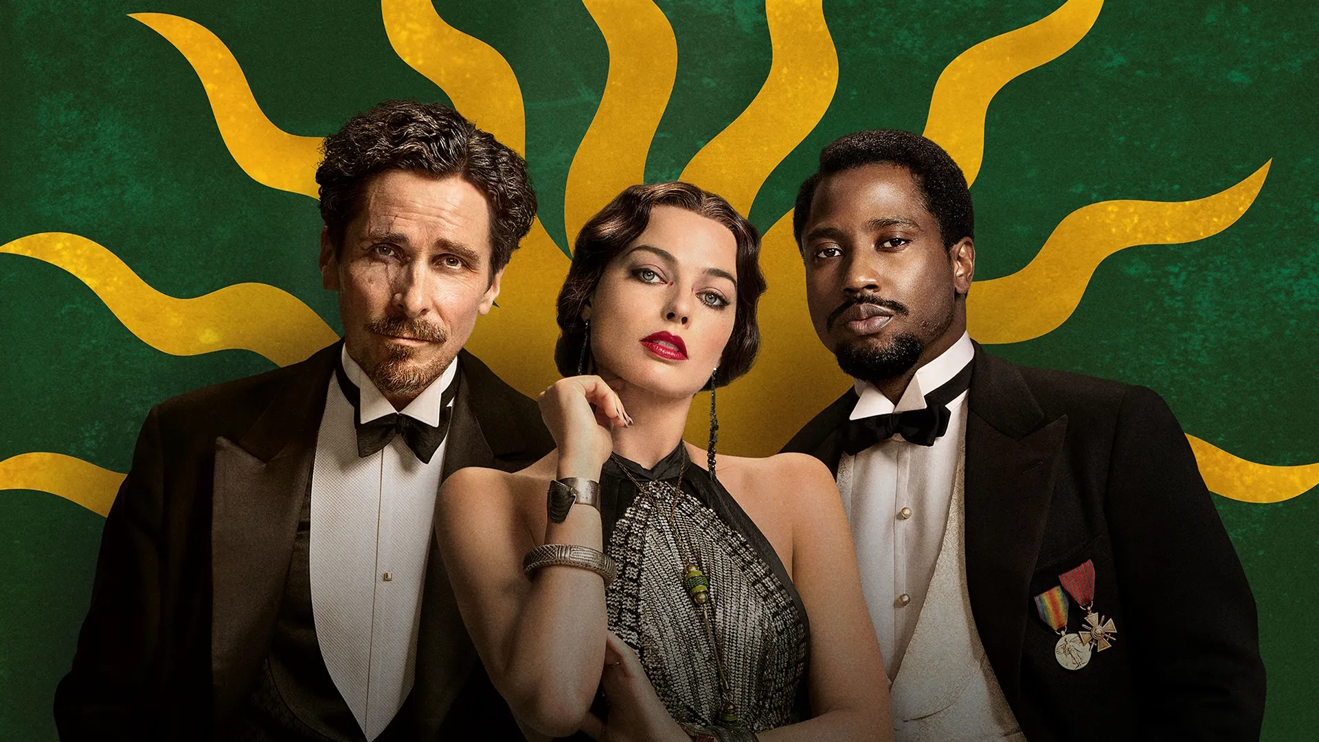This image shows the promotional poster for the 2022 historical crime comedy film Amsterdam, directed by David O. Russell.