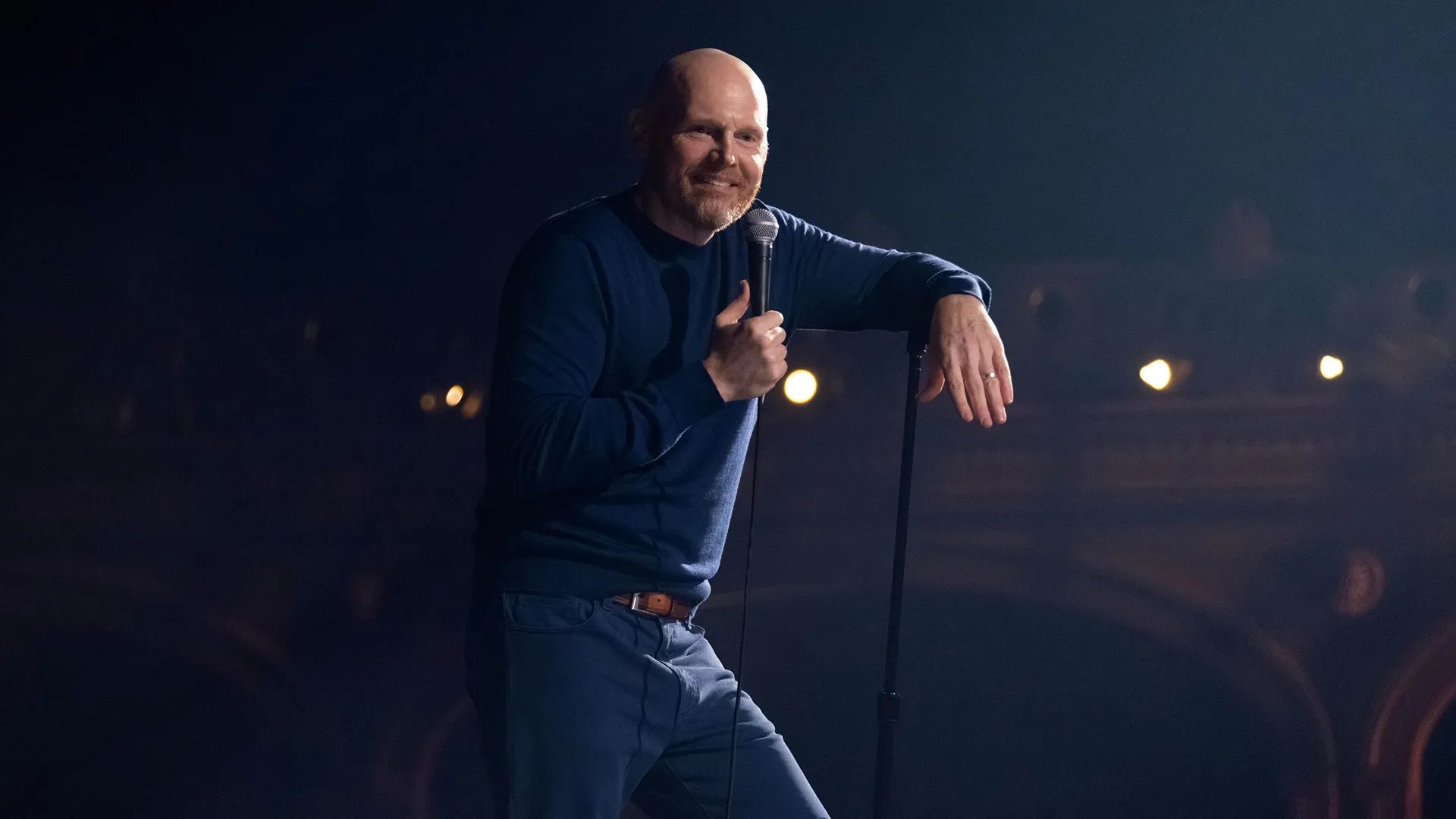 Comedian Bill Burr on stage during his comedy special.