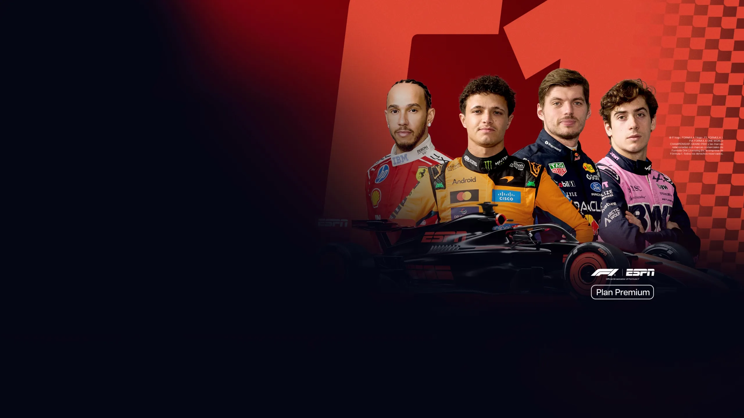 Arte de Fórmula 1 con pilotos de carreras y un auto de F1.