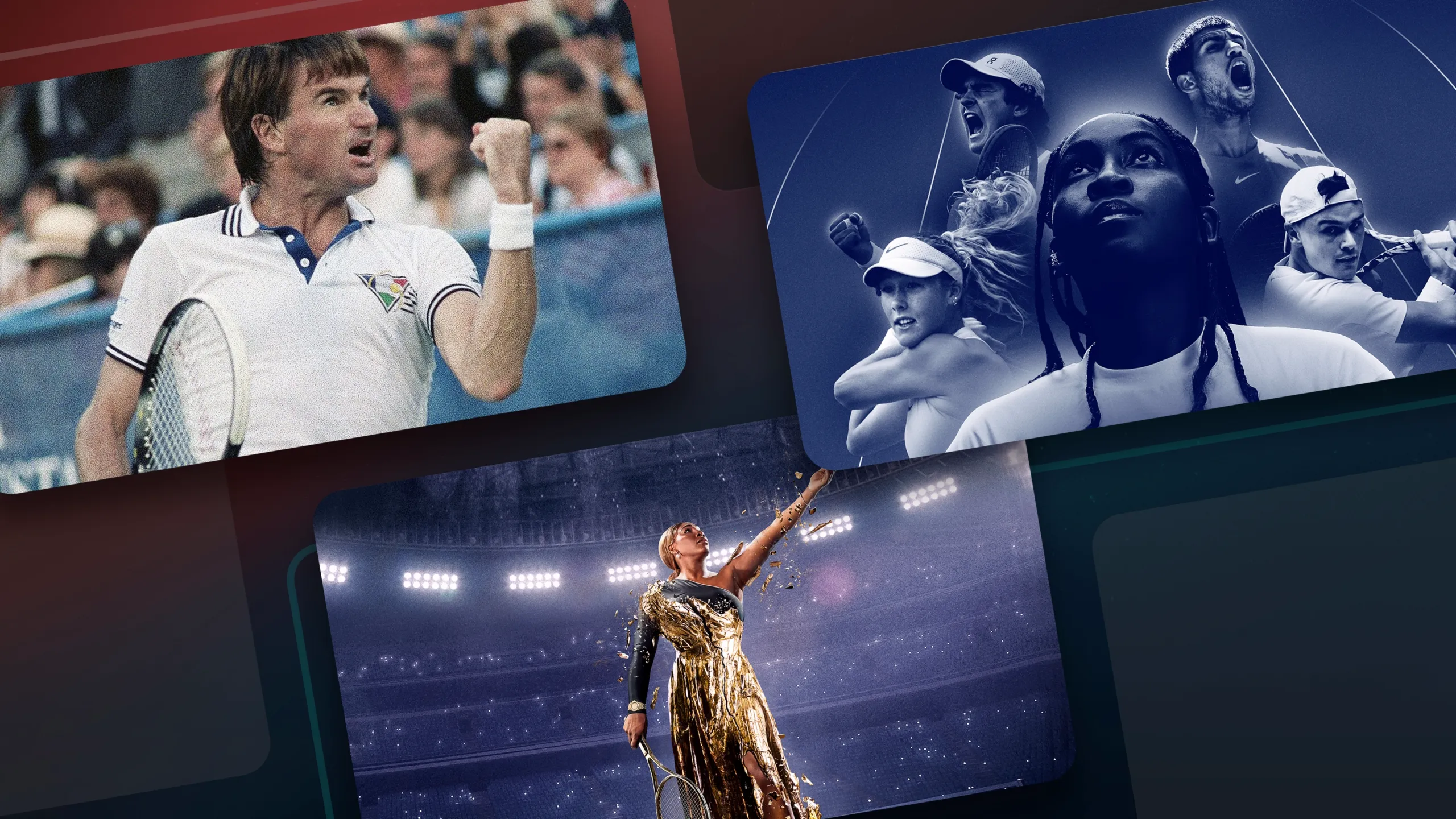 Imágen que muestra algunos de los títulos destacados en la guía de visualización de tenis de Disney+.