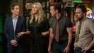 The Gang (Dennis, Dee, Mac, and Charlie) inside Paddy's Pub, talking to someone off-screen