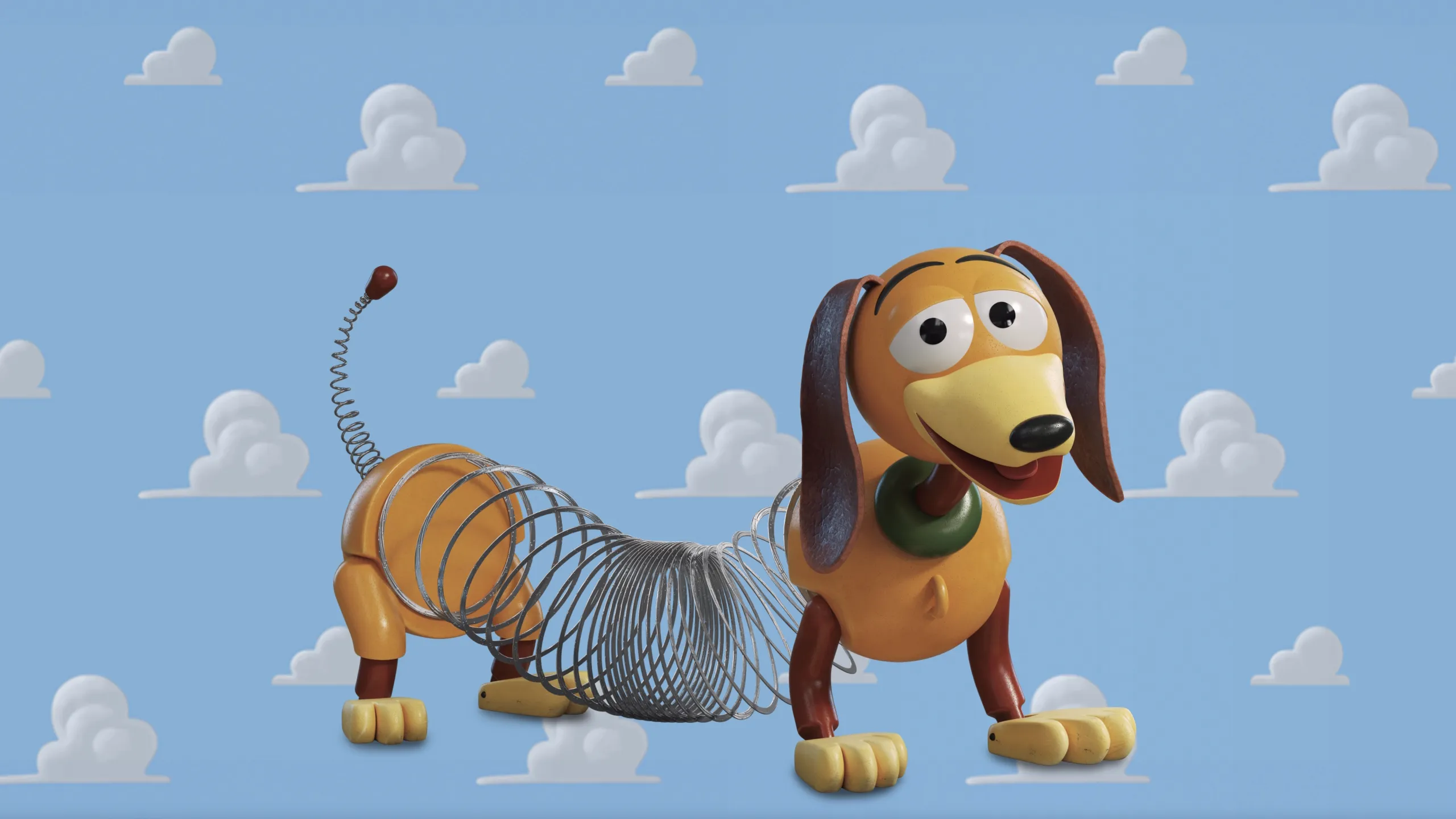 A smiling slinky dog toy
