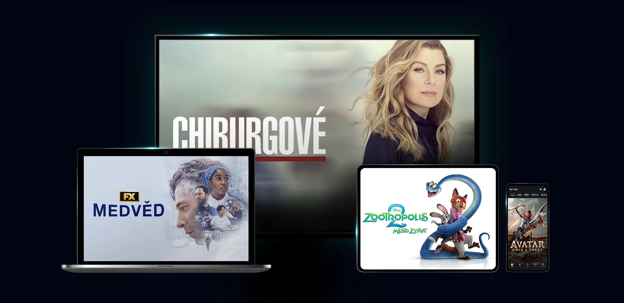Pořady Disney+ na různých zařízeních