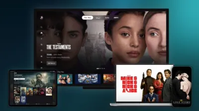 Hulu titles available on Disney+ showcased on various devices.