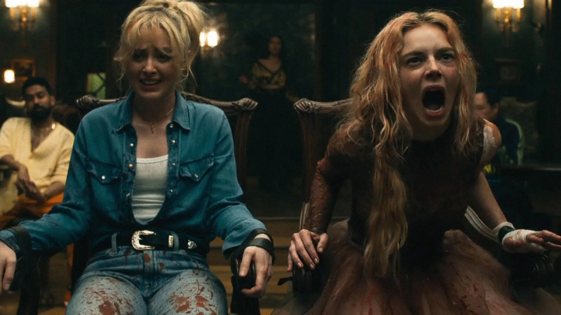 Kathryn Newton and Samara Weaving in the horror-comedy sequel Ready or Not 2: Here I Come.