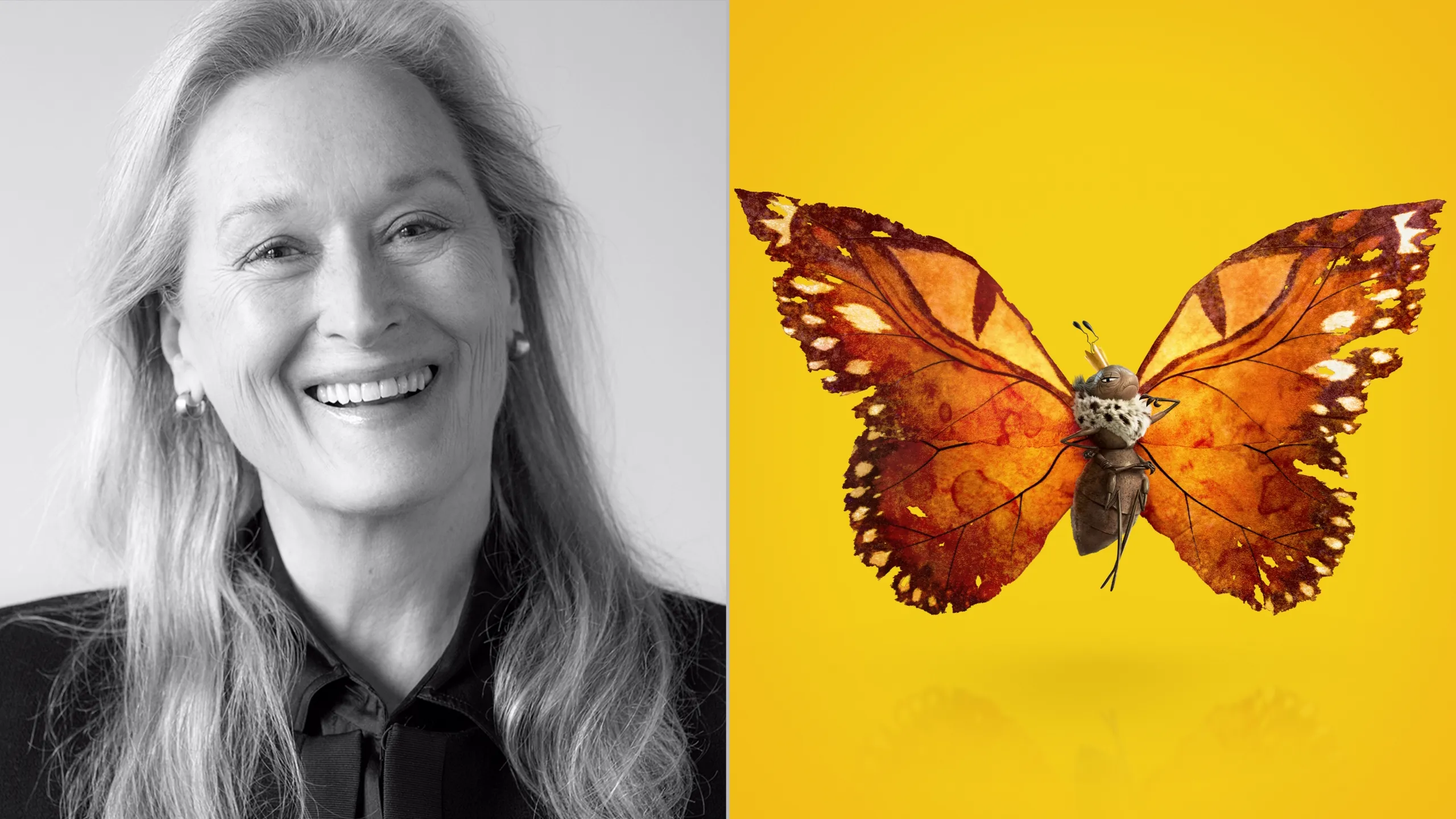 Imagem de Meryl Streep, dubladora original da Rainha dos Insetos em Cara de Um, Focinho de Outro, Pixar, Disney+