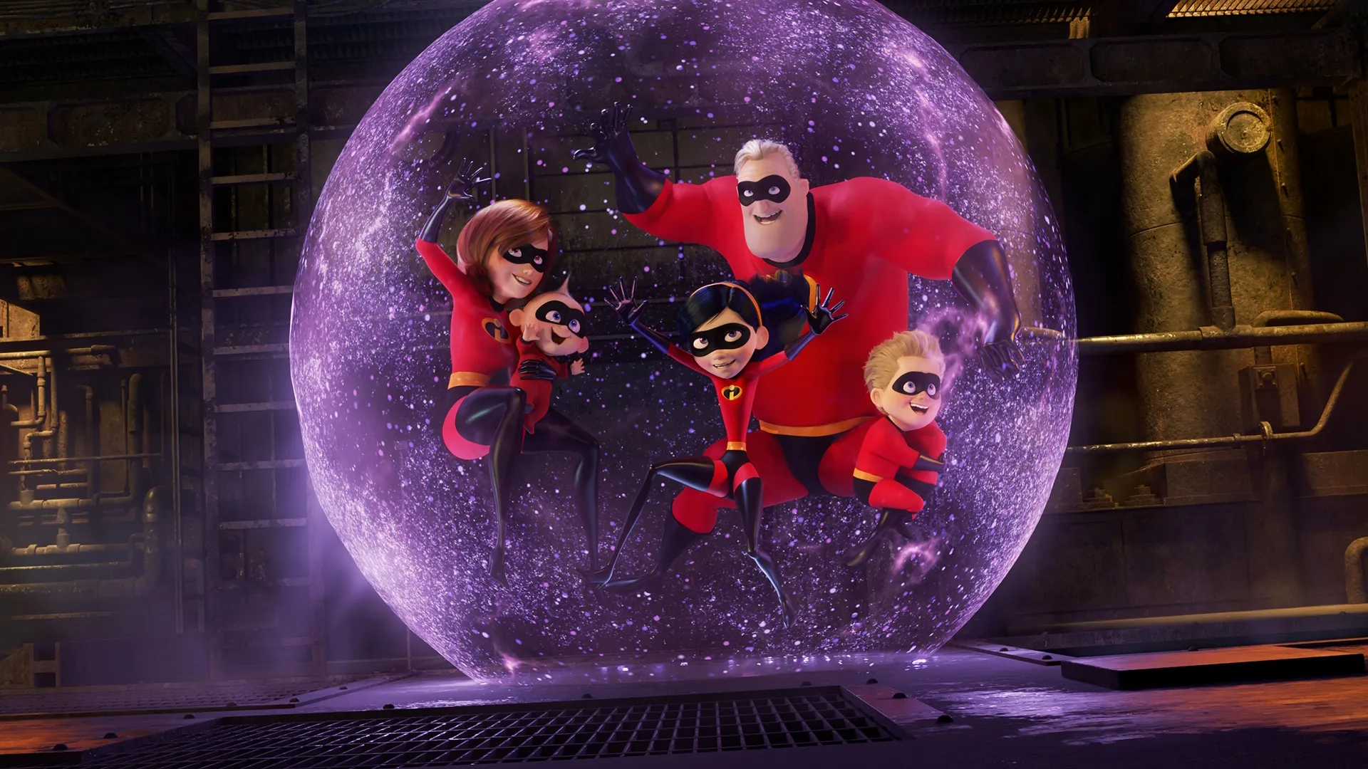The Incredibles family are trapped in a magic bubble