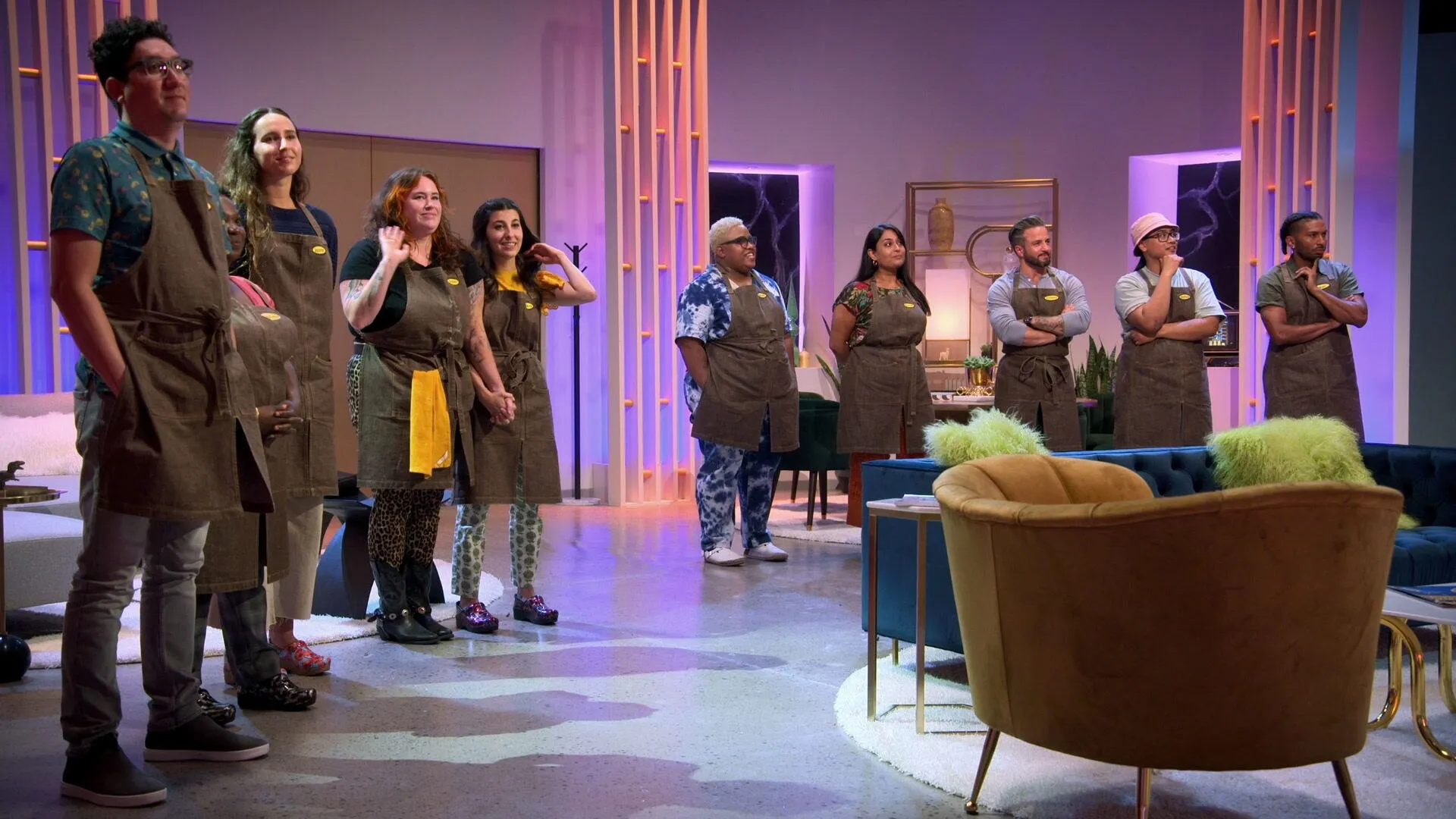  Group photo of contestants on Secret Chef. Anthony Langston, Stephenie Simmons, Jazmin Tyler, Sydney Buck, Alexa Santos, Danielle Harris, Poonam Ribadia, Anthony Bar, Joshua Walbolt and Leon Brunson, shown.