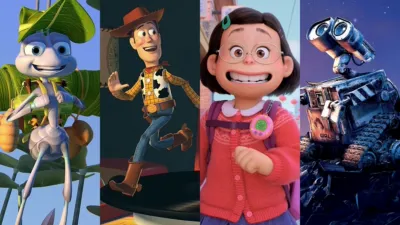 Collage of A Bug's Life, Toy Story, Turning Red, and Wall E