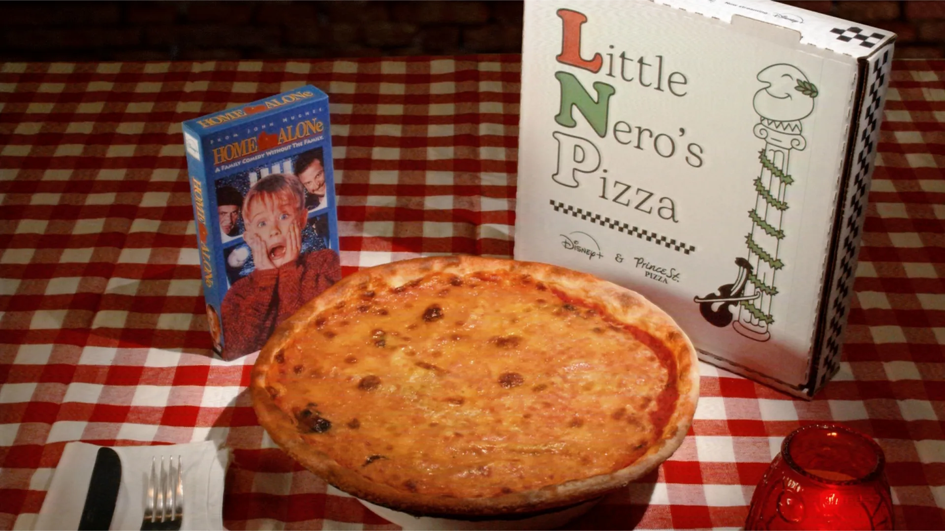 A cheese pizza from the fictional Little Nero's Pizza restaurant from Home Alone. 
