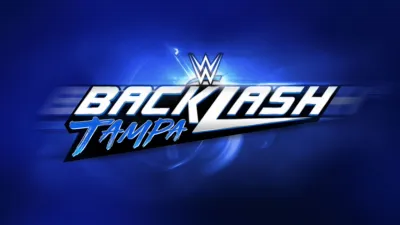 The WWE Backlash Tampa logo on a blue background
