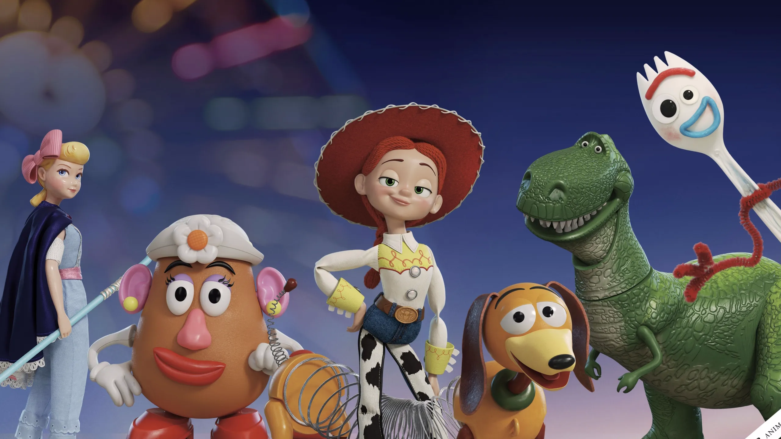 Uma imagem com Woody e outros personagens de Toy Story, como Rex e o sr. Cabeça de Batata