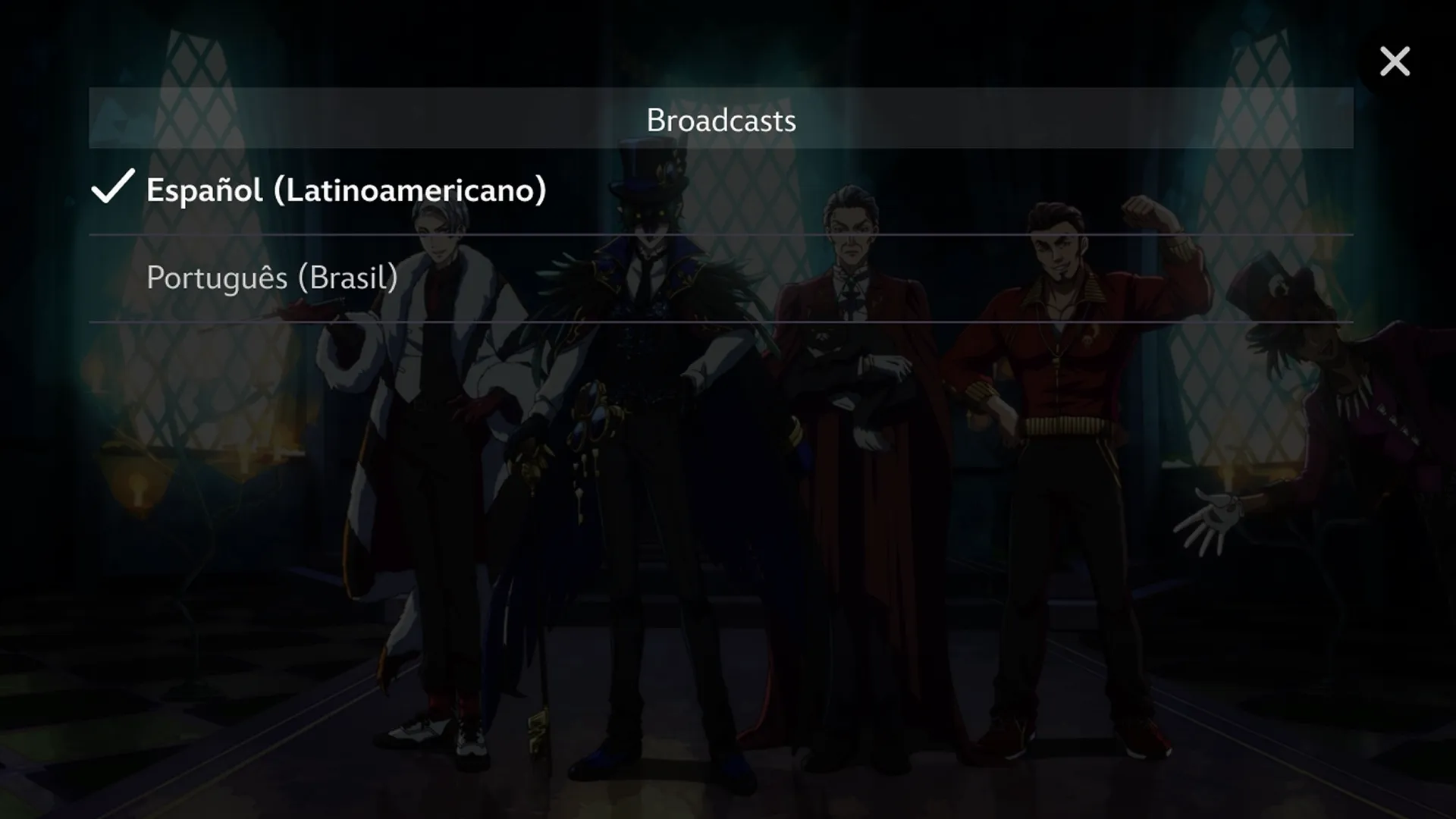 A screenshot demonstrating a user changing the audio language of Disney Twisted-Wonderland: The Animation.