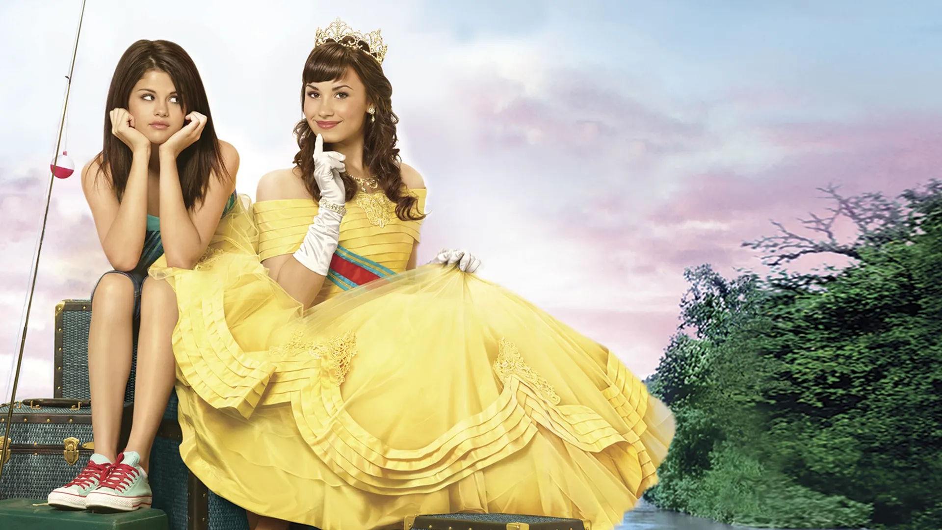 This image shows a promotional poster for the 2009 Disney Channel original movie Princess Protection Program featuring Selena Gomez as Carter Mason and Demi Lovato as Princess Rosalinda Montoya Fiore / Rosie Gonzalez.
