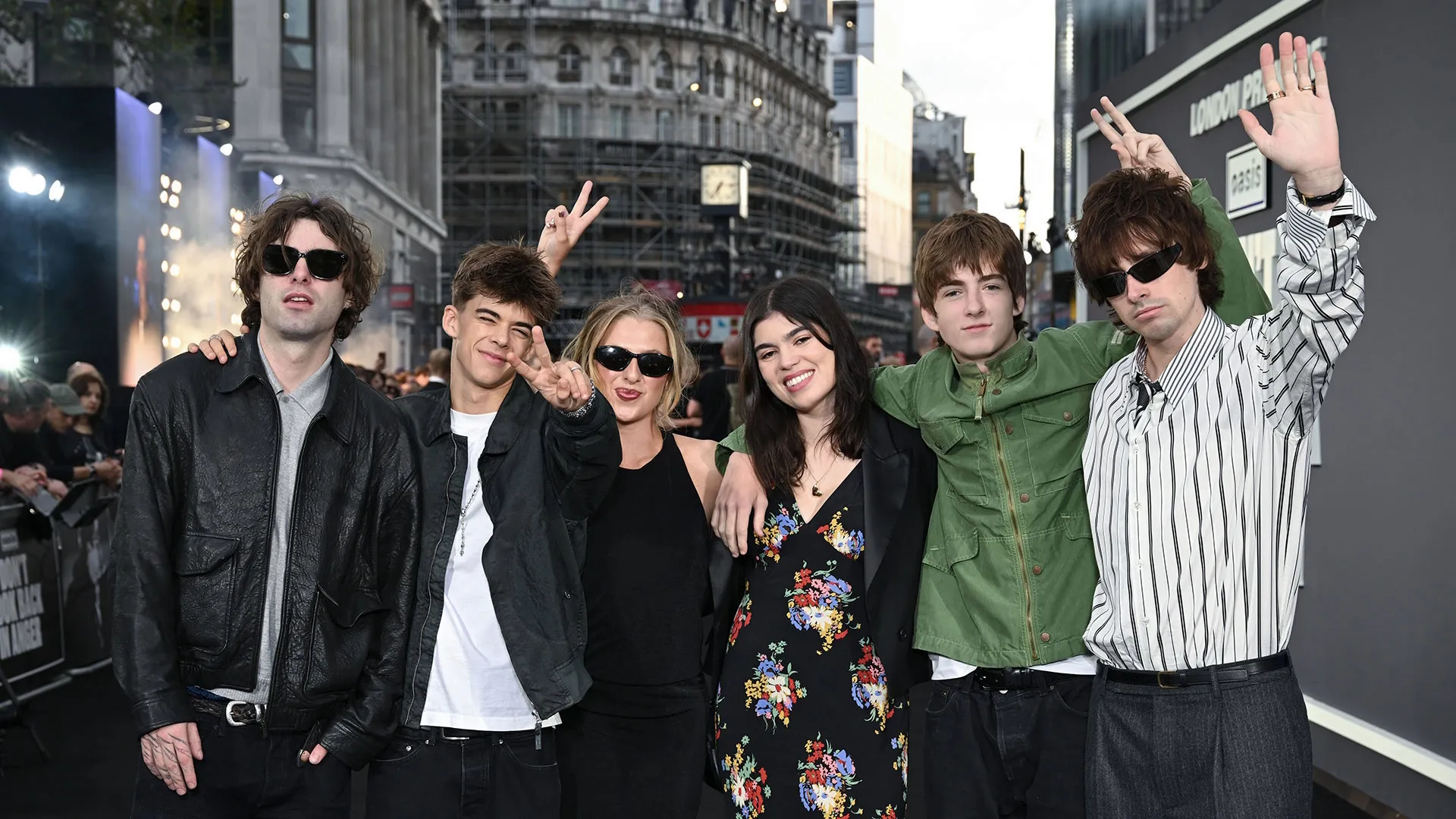 Liam and Noel Gallaher's children pose for photographs on the red carpet at the London premiere of Oasis: Don’t Look Back in Anger.