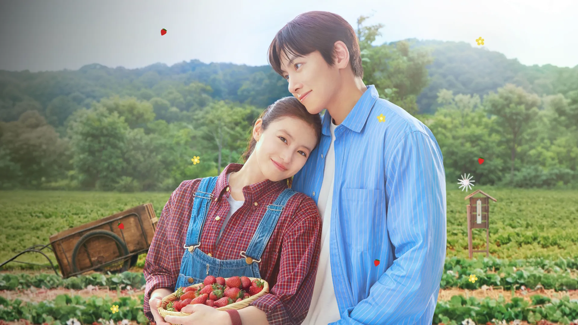 Lee Yubin and Karin together in a strawberry field in Merry Berry Love.