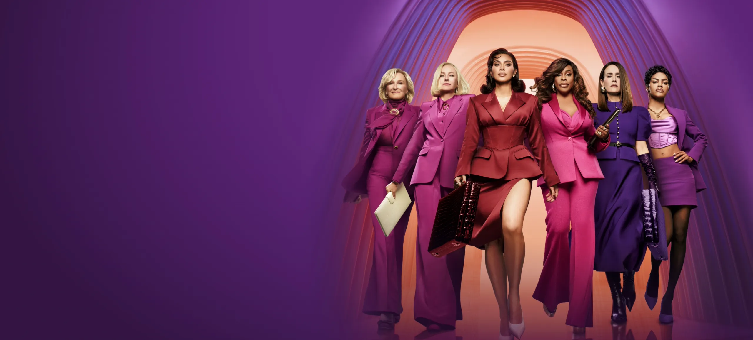 Image of Glenn Close as Dina Standish, Naomi Watts as Liberty Ronson, Kim Kardashian as Allura Grant, Niecy Nash-Betts as Emerald Greene, Sarah Paulson as Carrington Lane, and Teyana Taylor as Milan in upcoming show All’s Fair. 