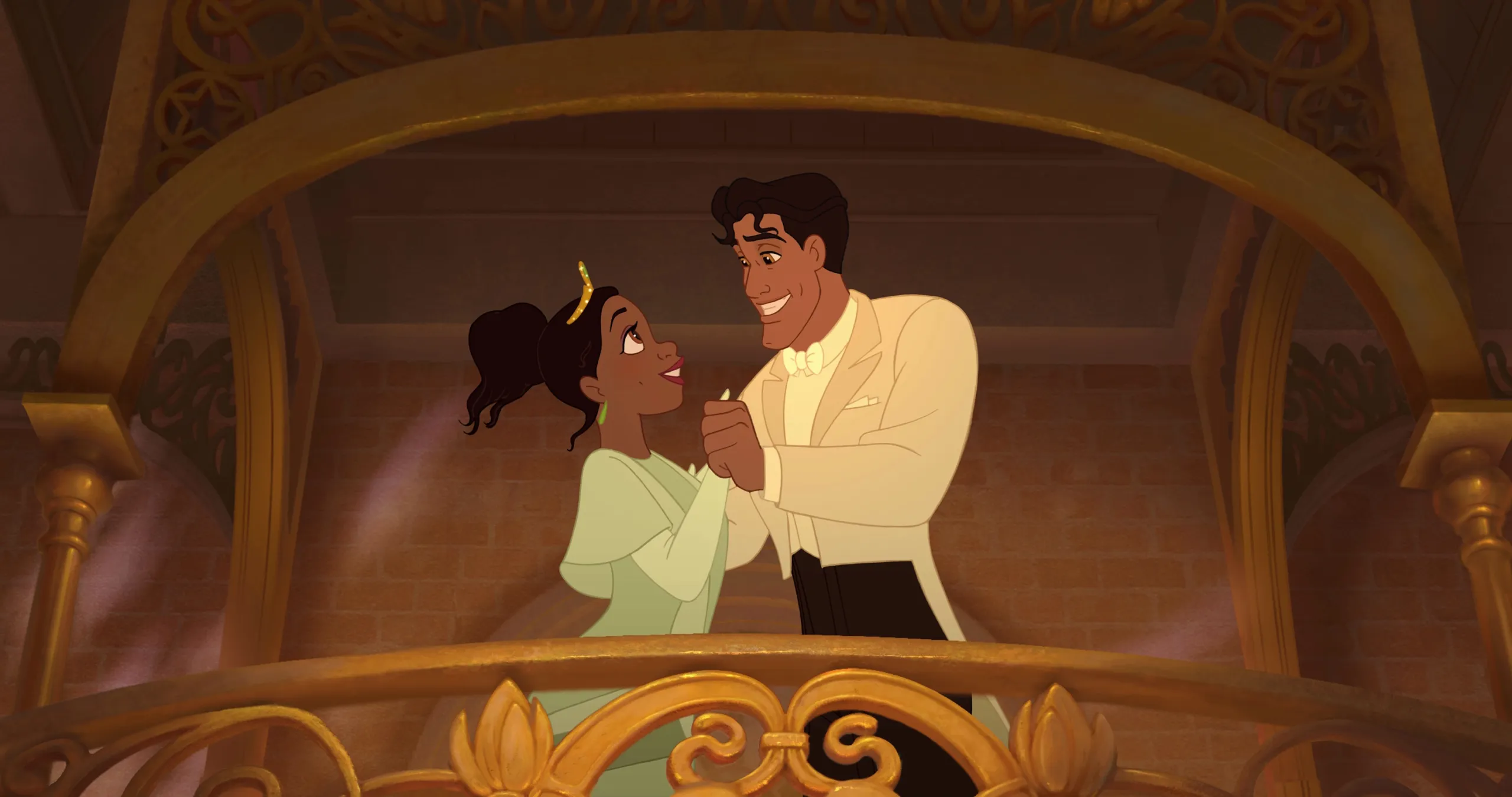 Princess Tiana And Prince Naveen looking at one another