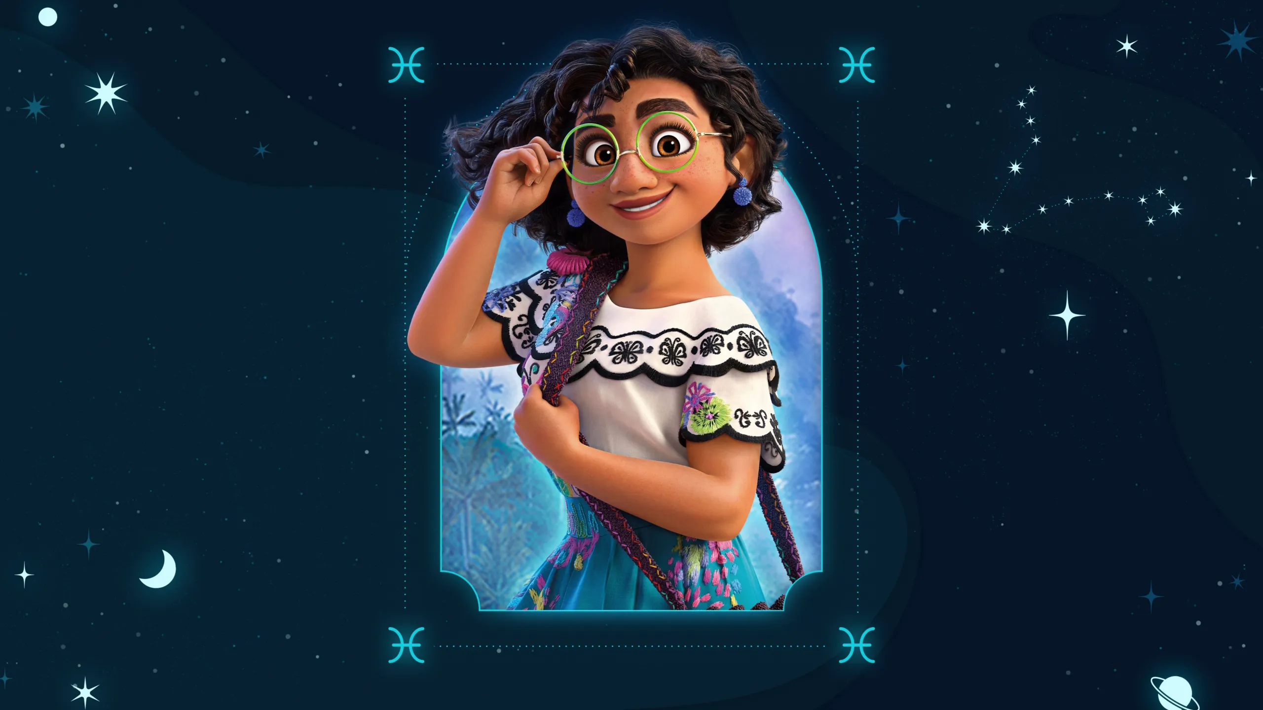 An image featuring Mirabel Madrigal associated with the Pisces zodiac sign based on their personality traits and characteristics.