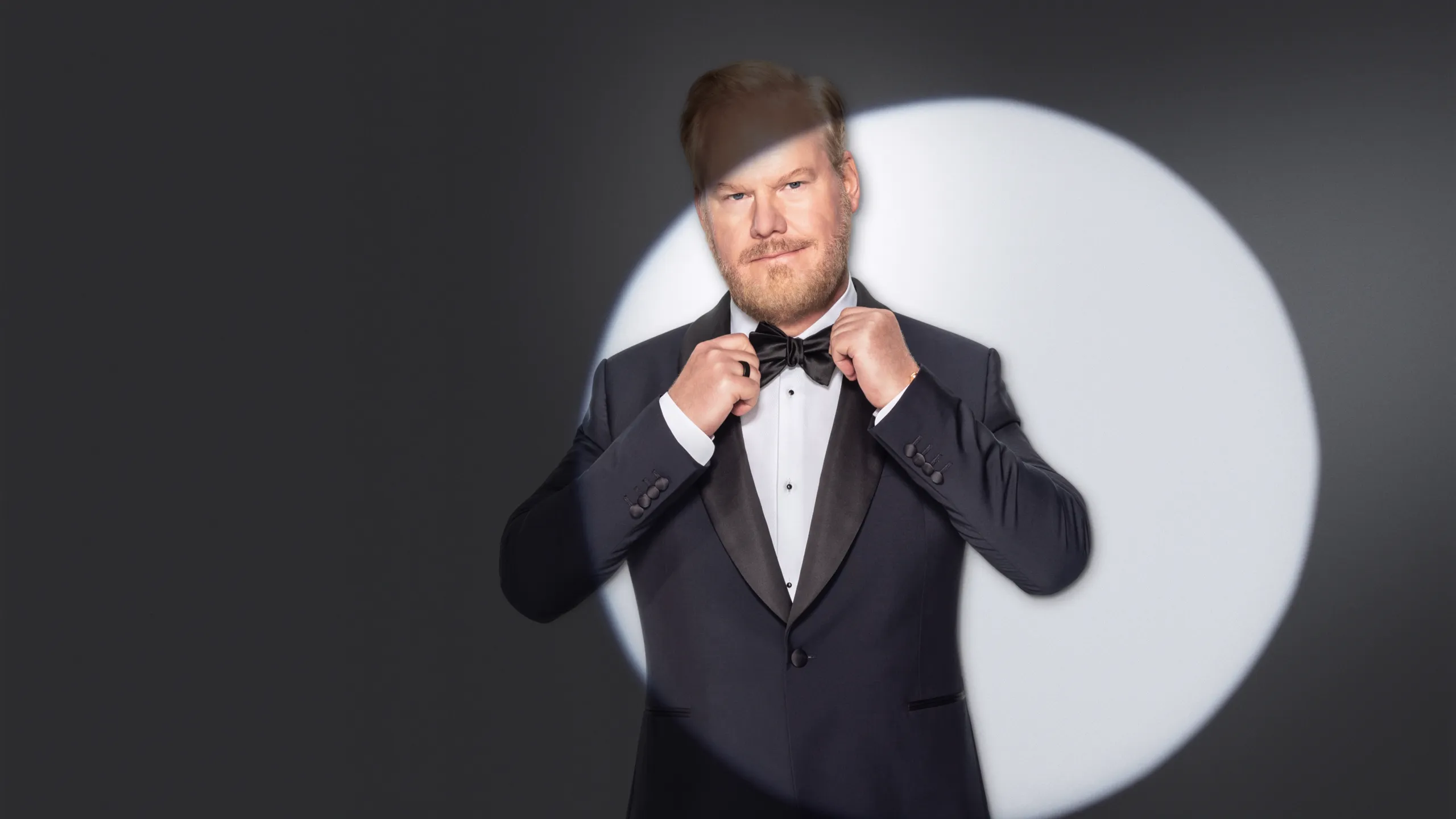 This is comedian Jim Gaffigan performing a stand-up routine on stage. Jim Gaffigan: The Skinny, Disney+, Hulu