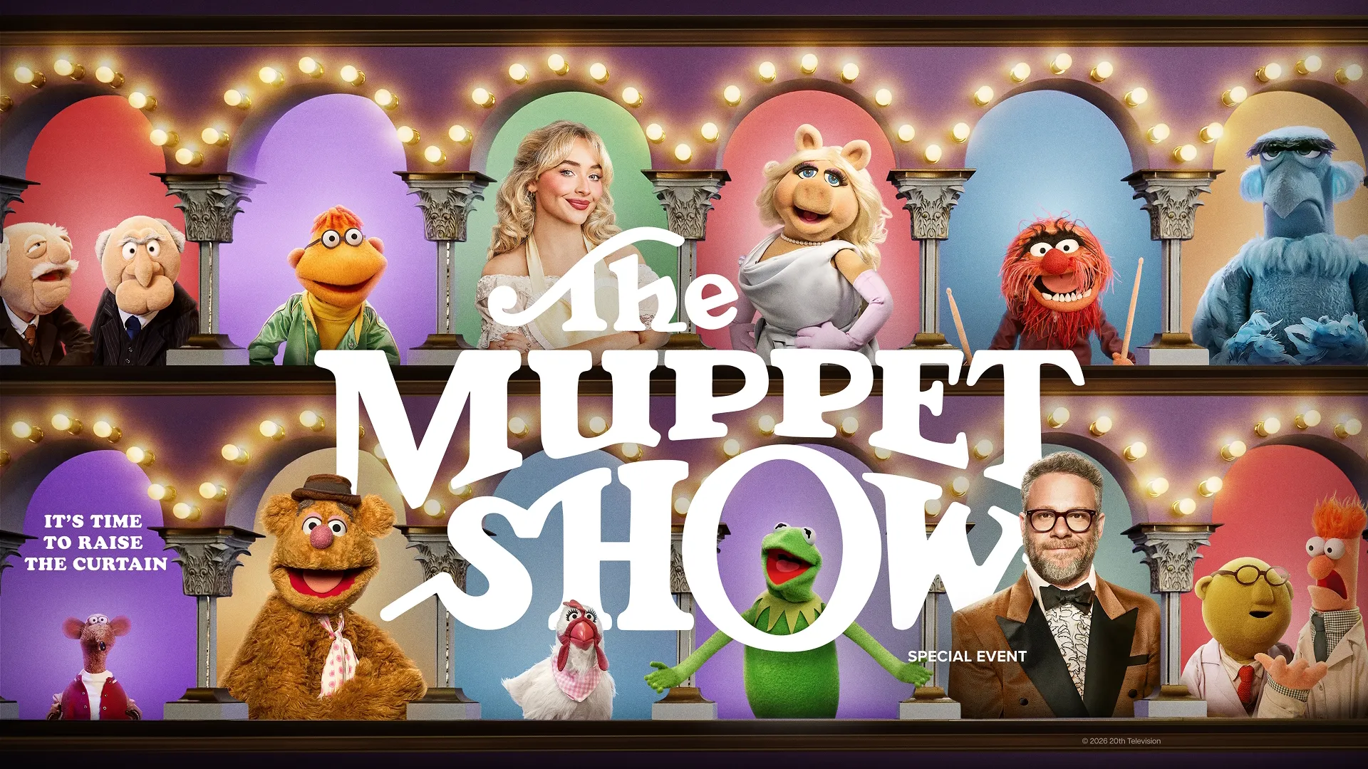 Promotional poster for a brand-new "The Muppet Show" special event available on Disney+