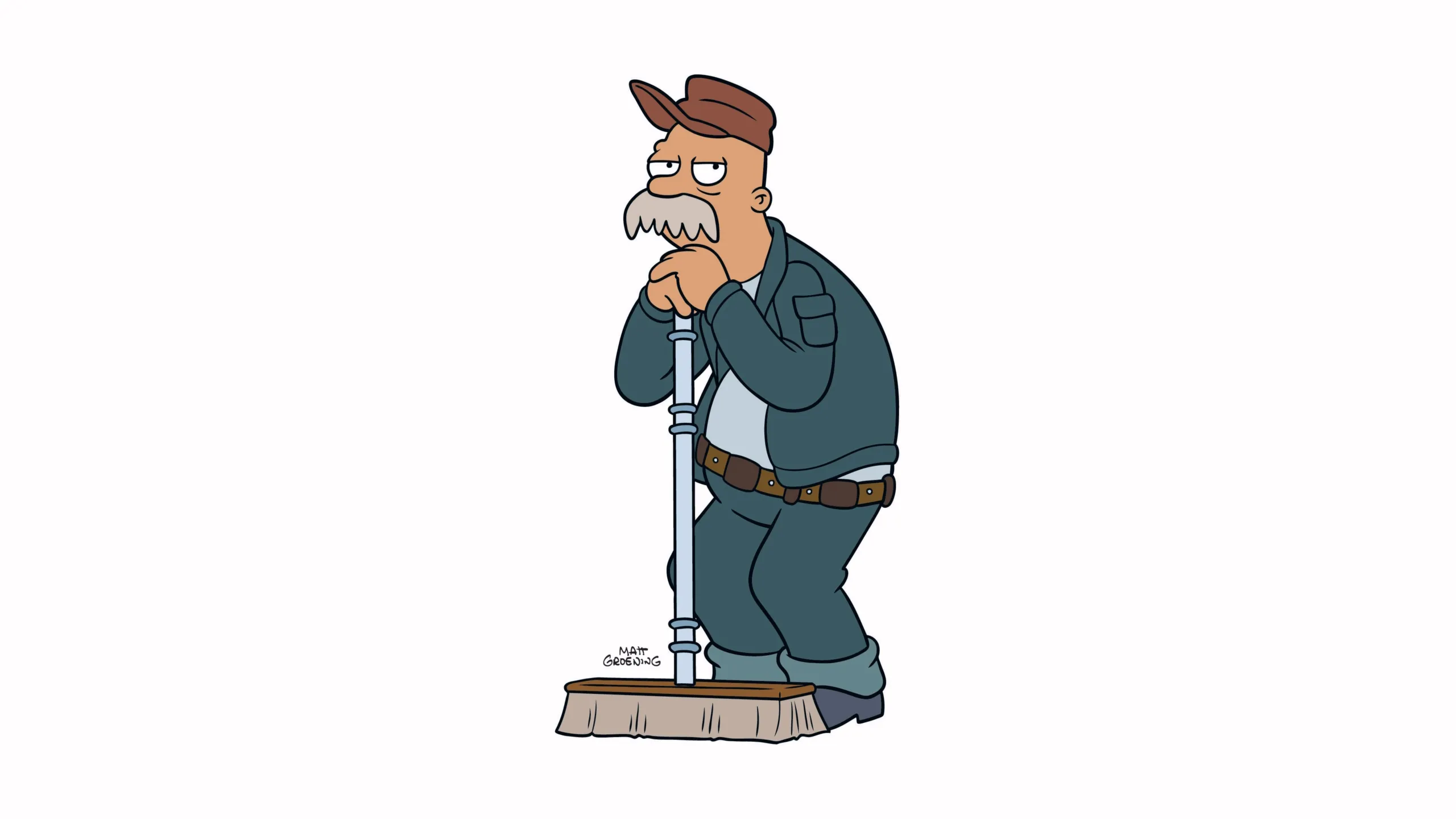 Scruffy the janitor leaning on his broom