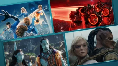 Multi IP Hero Image featuring Tron: Ares, Fantastic Four: First Steps, Avatar: Fire and Ash and Predator: Badlands