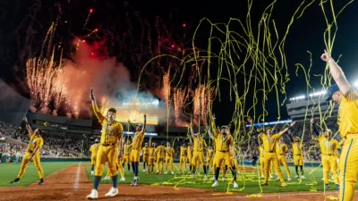 Savannah Bananas celebrating on the field.