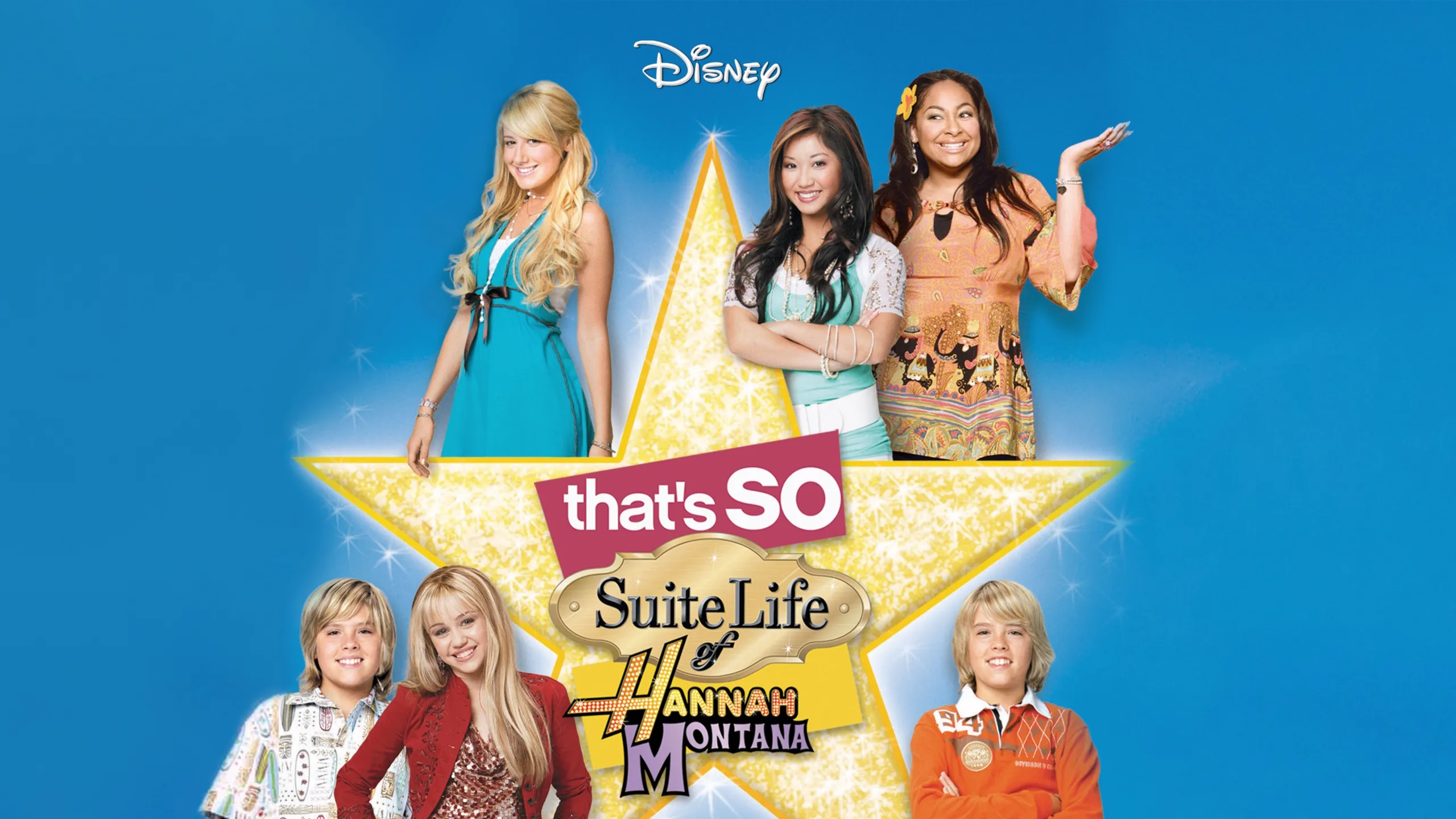 This image shows the 2006 Disney Channel crossover special That's So Suite Life of Hannah Montana, which brought together the casts of That's So Raven, The Suite Life of Zack & Cody, and Hannah Montana. 