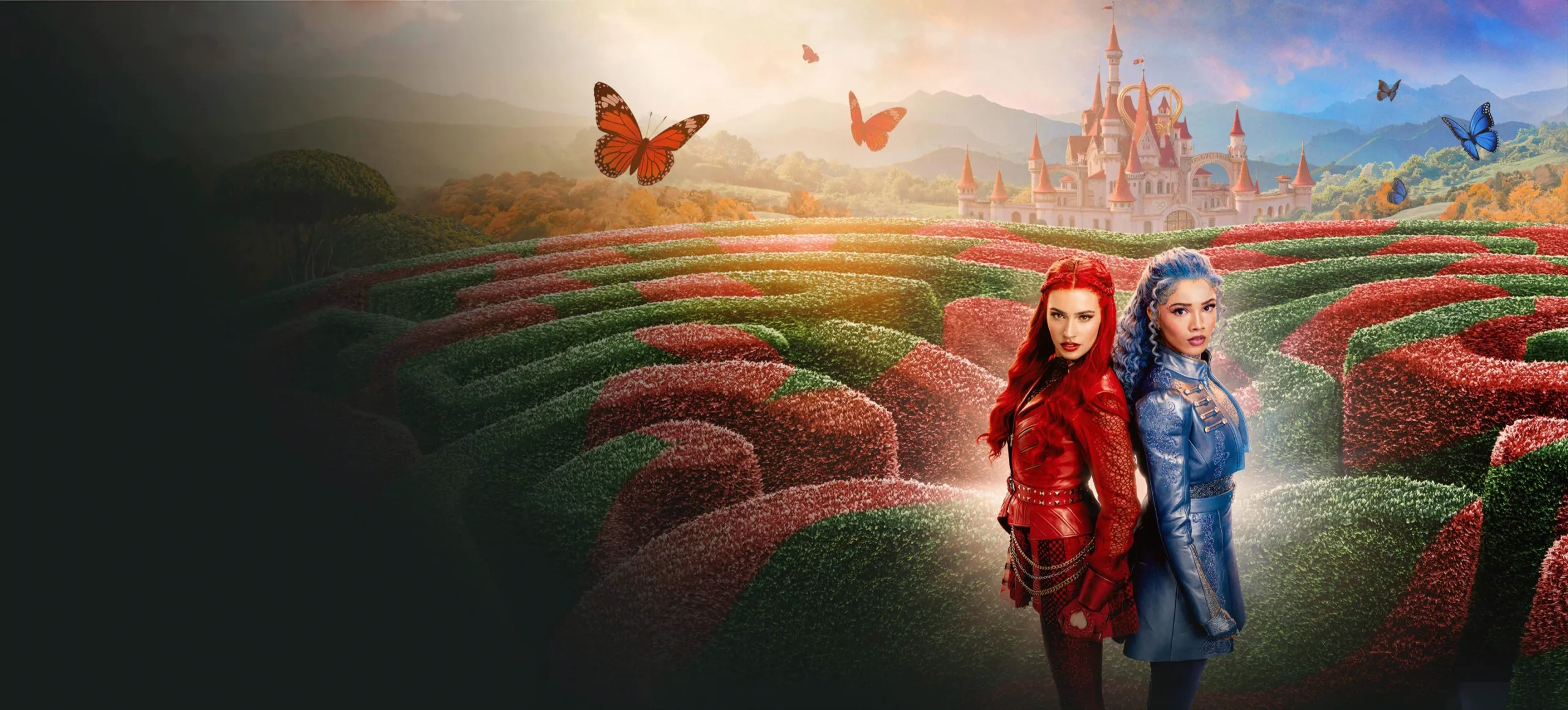 Key art for Descendants: Wicked Wonderland featuring Red (Kylie Cantrall) and Chloe (Malia Baker)