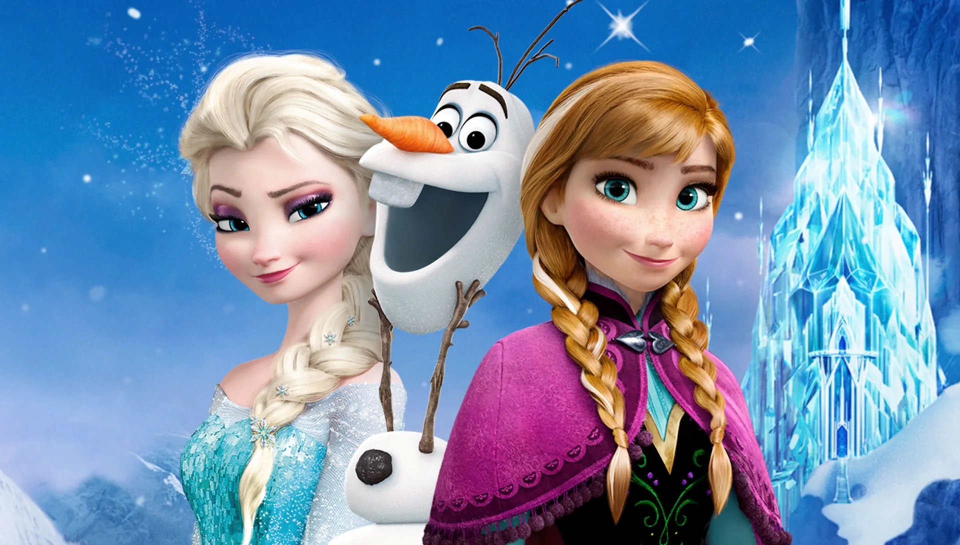 Elsa, Olaf, and Anna from Frozen.