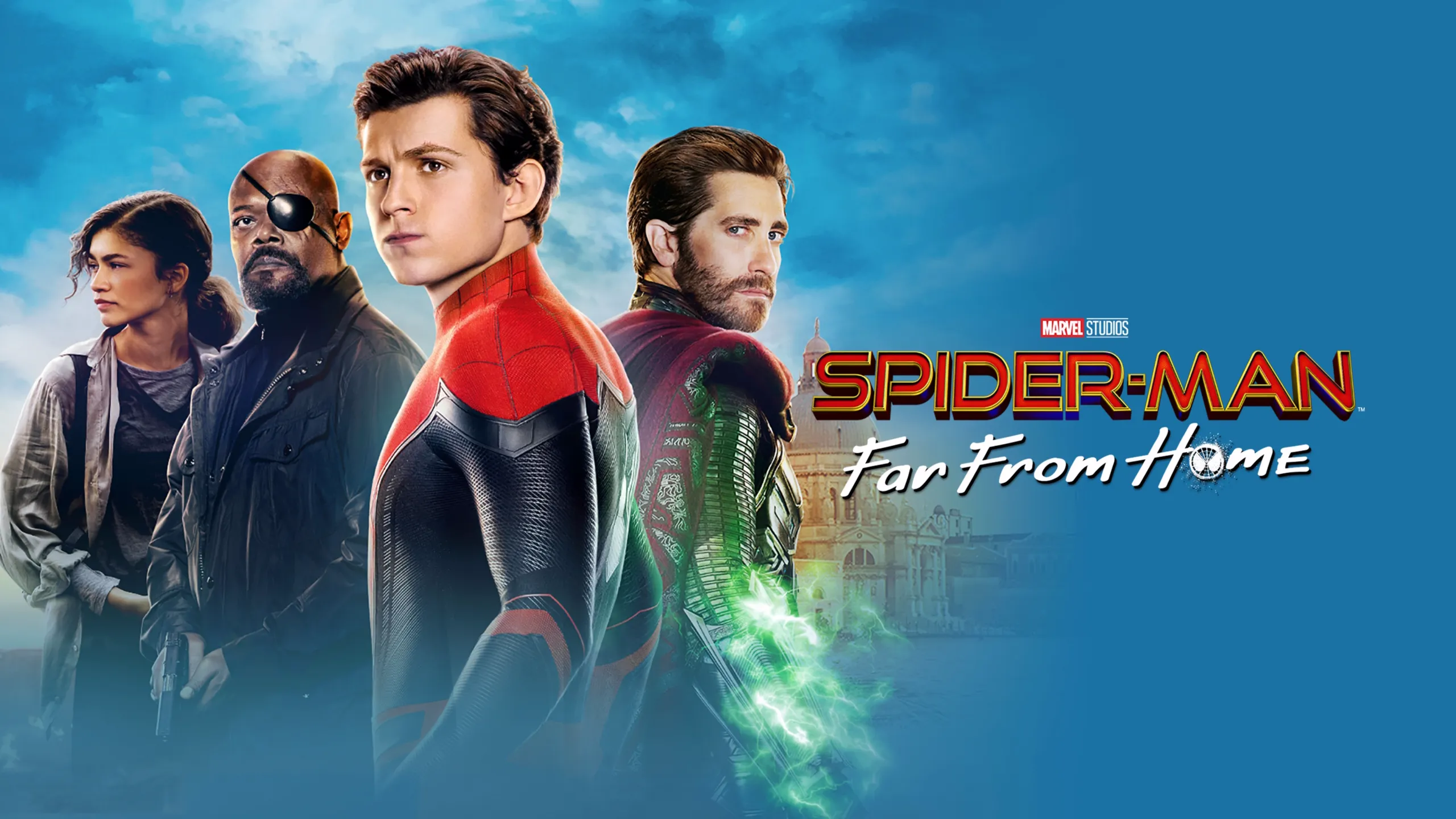 This image is a promotional poster for the 2019 Marvel Studios film Spider-Man: Far From Home. 