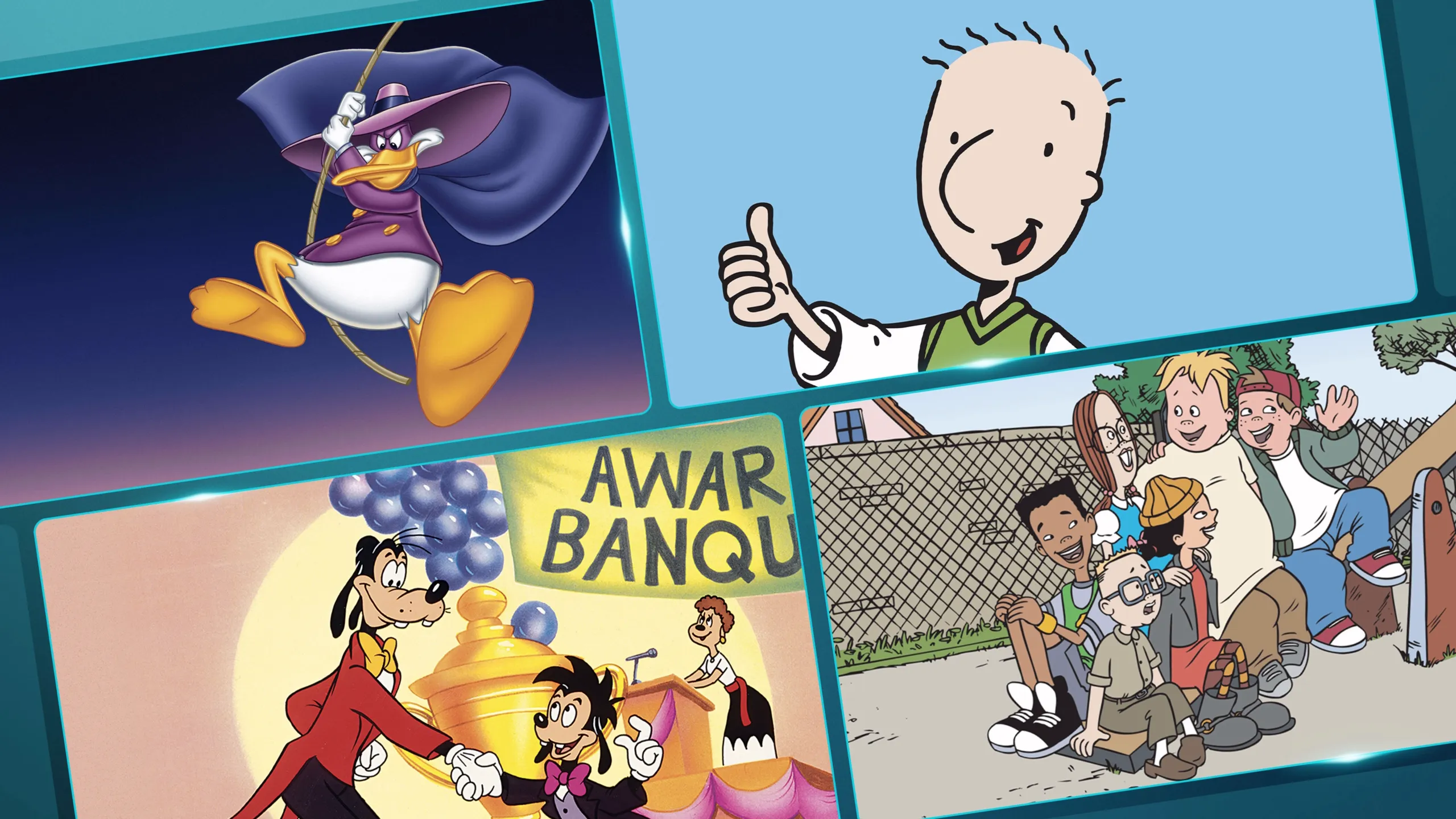 This image displays a collection of beloved characters from 1990s animated television series.